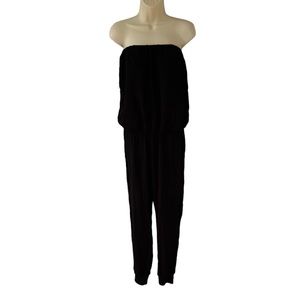 Olivaceous size large black sleeveless jumpsuit blouson elastic waist